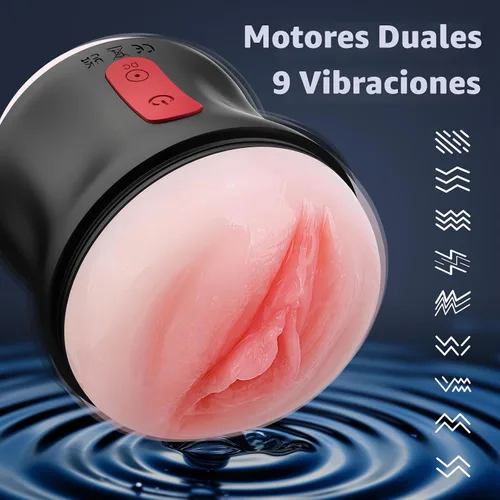 Vista 2 de Juguetes sexuales para adultos, masturbador masculino de extremo abierto, potente vibración, coño de bolsillo para hombres, vibrador estimulador