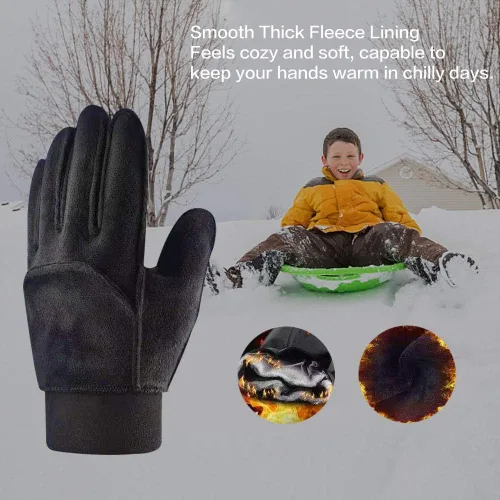 Vista 3 de Guantes de invierno para niños, repelentes al agua, pantalla táctil, forro polar cálido, antideslizantes, para niños, niñas y adolescentes de 3 a 15