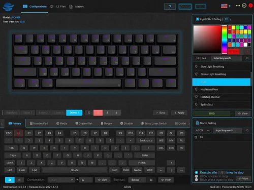 Vista 8 de AEON - Teclado para juegos AC61M RGB para juegos funda de aluminio de 61 teclas dos puertos USB-C tecla PBT intercambiable en caliente programable