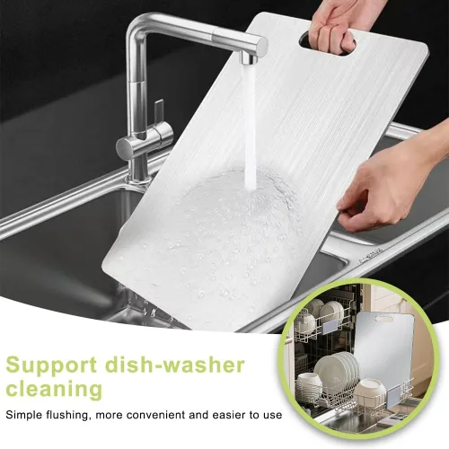 Vista 4 de Tabla de Cortar de Titanio para Cocina, Tabla de Cortar Antiadherente de Acero Inoxidable, Tabla de Titanio de Grado Alimenticio de Doble Cara