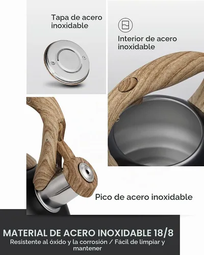 Vista 5 de POLIVIAR - Hervidor de té para estufa negro Ti, hervidor de té silbante de 2.7 cuartos de galón, tetera de acero inoxidable de grado alimenticio