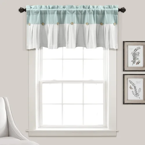 Vista 9 de Lush Decor - Cenefa para cortina con botones de lino estilo granja, 52 pulgadas de ancho x 18 pulgadas de largo, negro y blanco - Valances