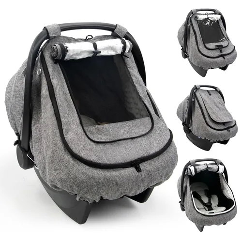 Vista 8 de Cubierta de asiento de coche de bebé impermeable para todo tipo de clima - Beige Rainproof & Windproof, 2-layers, With Zipper and Mesh, 4 Usage