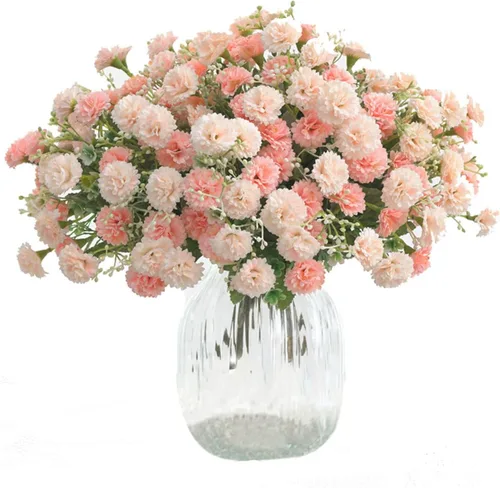 Vista 7 de 2 flores artificiales de clavel pequeñas a granel con tallos de seda, flores de clavel de seda para exteriores, bodas, hogar, hotel, decoración