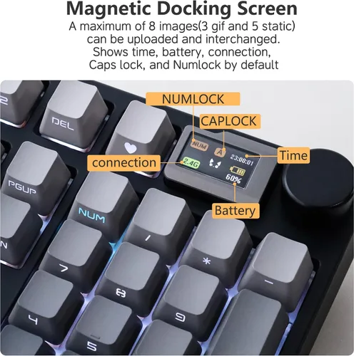 Vista 4 de NJ98 Teclado mecánico inalámbrico personalizado con perilla de pantalla 96% teclado RGB intercambiable en caliente Mac Windows