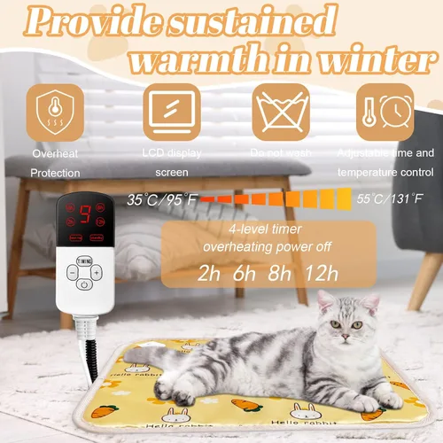 Vista 2 de La La Pet Almohadilla térmica para mascotas, 9 temperaturas ajustables, 110 V, cama climatizada con interruptor y tubo de protección de línea Verde
