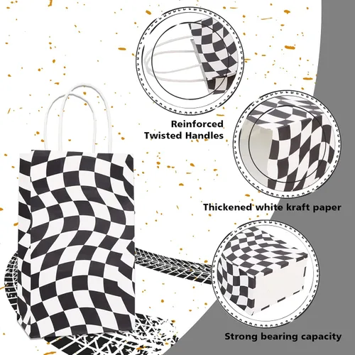 Vista 3 de 30 bolsas de papel a cuadros con asa, bolsas de regalo de carreras a cuadros, tamaño 9 pies de alto x 5.5 pies de largo x 3.3 pies de profundidad