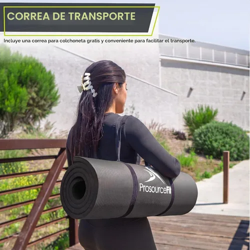 Vista 4 de ProsourceFit Extra Thick Yoga and Pilates Mat, 71-inch Long High Density Exercise Mat with Comfort Foam and Carrying Strap Negro