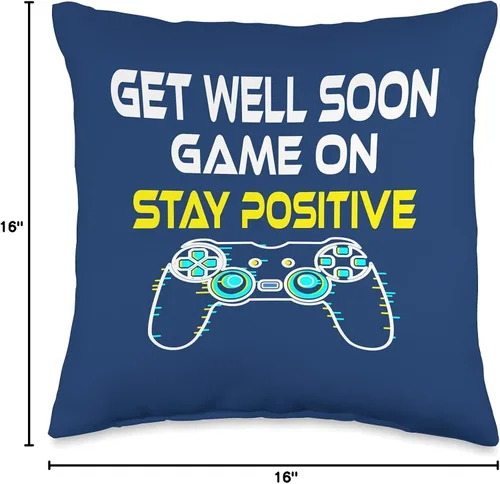 Vista 4 de DesignsByKelley Best Wishes Fast Recovery Gifts Get Well Soon Game On Boys Teens Stay Positive Gifts - Almohada de 16 x 16 pulgadas, multicolor