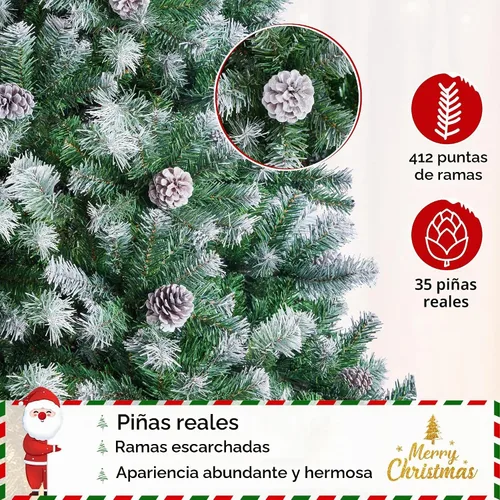 Vista 8 de Yaheetech Árbol de Navidad artificial de 4.5 pies, árbol de Navidad flocado con 35 piñas, 412 puntas esmeriladas, árbol predecorado para decoración