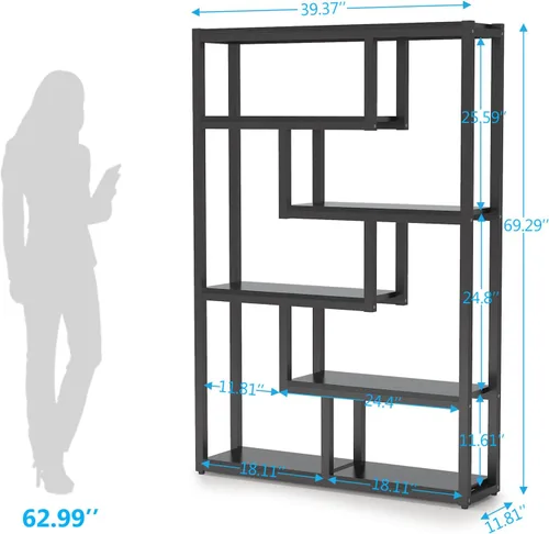 Vista 7 de Tribesigns Way to Origin Estantería Moderna de 6 Estantes, Librero Industrial Etagere, 69 Pulgadas de Alto Almacenamiento y Exhibición Estantes Negro