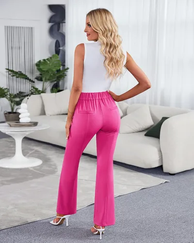 Vista 4 de GRAPENT Pantalones de vestir de pierna ancha para mujer, pantalones acampanados, pantalones casuales de trabajo, pantalones de trabajo