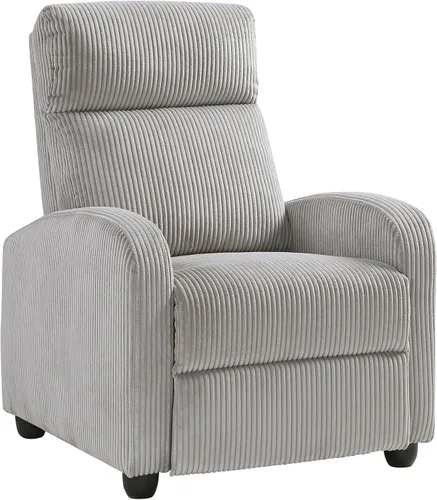 Vista 12 de Lexicon Sillón Reclinable de Pana con Respaldo Empujable Sillón Butaca Reclinable de Empuje hacia Atrás, Marco de Madera Sólida y Base de Metal Gris