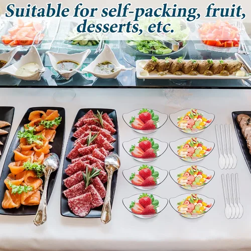 Vista 5 de 500 mini cuencos de postre con cucharas de 1 onza, mini platos desechables de postre de plástico con cucharas de plástico transparente, platos