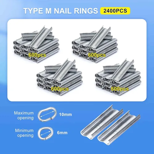 Vista 2 de Alicates de anillo de uñas tipo M para esgrima con 2400 clips M, kit de alicates de anillo de cerdo, herramienta de mano de reparación de tapicería