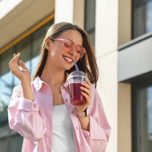 Vista 5 de Geiserailie 8 pajitas de acero inoxidable reutilizables de 14 pulgadas para vasos de 100 onzas, extra con 4 cepillos de limpieza (arcoíris)