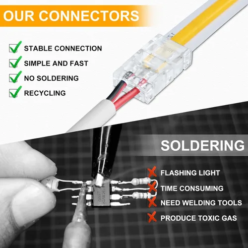 Vista 3 de LightingWill Conectores LED de 2 pines de 0.315 in, 10 unidades DC hembra conector transparente sin soldadura, conector de luz de cinta LED 2