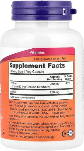 Vista 2 de Now Foods Colina e Inositol 500 Mg - 100 Cápsulas