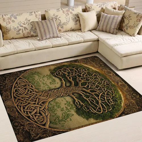Vista 2 de Celtic Area Rug - Alfombra vikinga decorativa del árbol de la vida, suave, moderna, única, antideslizante, para comedor, regalo para padres, niños