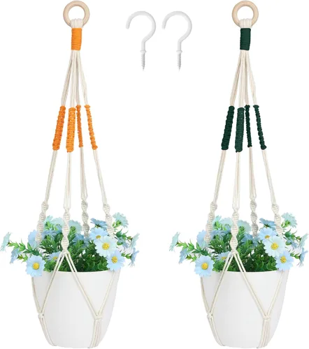 Vista 17 de Augshy Colgador de plantas de macramé, 2 piezas de soporte colgante para plantas con extensor, colgadores de plantas para decoración de interiores