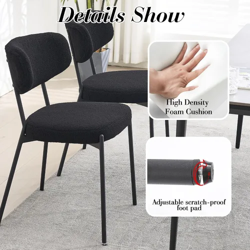 Vista 4 de KCC Juego de 6 sillas de comedor Boucle, sillas modernas de mediados de siglo tapizadas, elegantes sillas de cocina Sherpa, sillas de acento