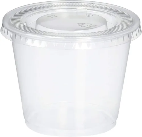 Vista 4 de Vasos desechables de plástico para porciones - Jello Shot Cup - La taza perfecta para soufflé (1 onza, paquete de 50 tazas con tapas)