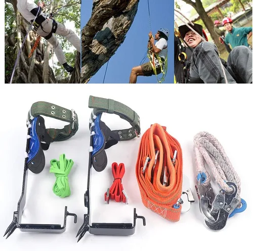 Vista 2 de Equipo de picos de escalada de árboles para trabajo de árboles, cinturón ajustable, cuerda de rescate, 2 engranajes, capacidad de carga de 220