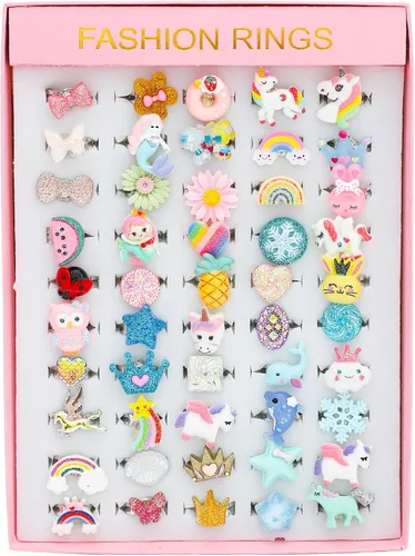 Vista 2 de Sotogo 50 piezas de anillos para niña pequeña, anillos de joyería para niña, anillos de juego de simulación y anillos de vestir, regalo para niñas