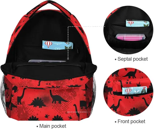 Vista 7 de Mochilas para niños y estudiantes, Dinosaurios rojos, Computadora portátil