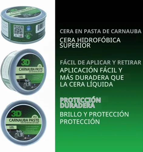 Vista 4 de 3D Cera de pasta de carnauba – Cera de coche de brillo profundo – Propiedades hidrofóbicas – Concentración pesada para un brillo más duradero