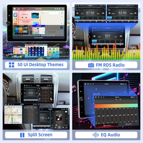 Vista 6 de [2G+64G] Android 13 giratorio único DIN vertical coche estéreo 10.4 pulgadas pantalla táctil Radio unidad con Carplay inalámbrico y Android Auto/EQ