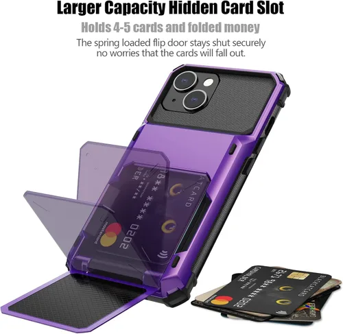 Vista 150 de Nvollnoe - Funda para iPhone 14 con tarjetero [tienda de 5 tarjetas] Negro - Almacenamiento más grande
