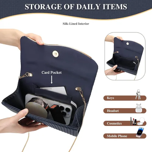 Vista 4 de UBORSE Bolsos de mano de noche para mujer, bolso de noche formal tejido, de cuero vegano, bolso cruzado de hombro, bolsa tipo sobre