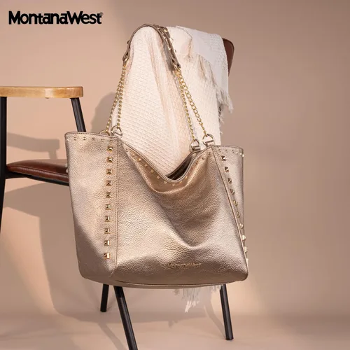 Vista 3 de Montana West - Bolso de mano grande para mujer con asa superior sobredimensionada y bolsos con cadena