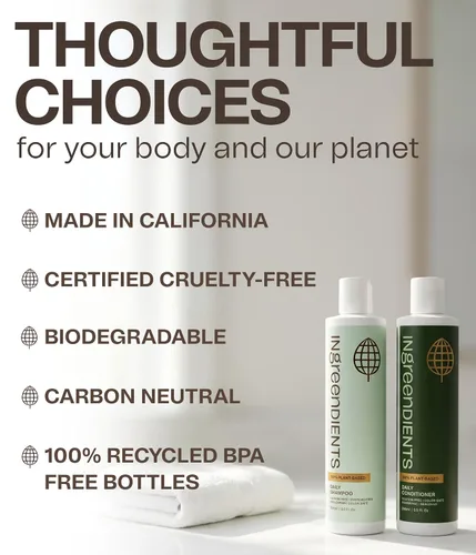 Vista 7 de Ingreendients Champú y acondicionador vegano no tóxico con ingredientes orgánicos, vinagre de sidra de manzana, aceite de árbol de té, color seguro