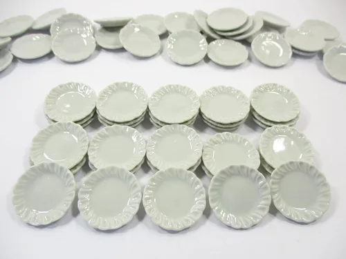 Vista 2 de 20 platos redondos blancos 1:12 cerámica 0.984 in casa de muñecas miniatura