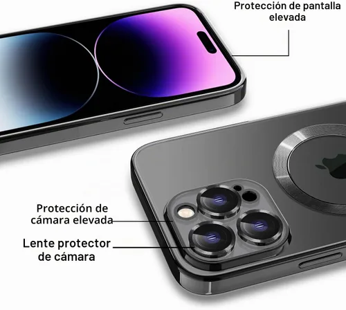 Vista 5 de Magsafe - Funda magnética transparente para iPhone 14 Pro con protector de pantalla y funda para cámara, galvanizada transparente para Negro