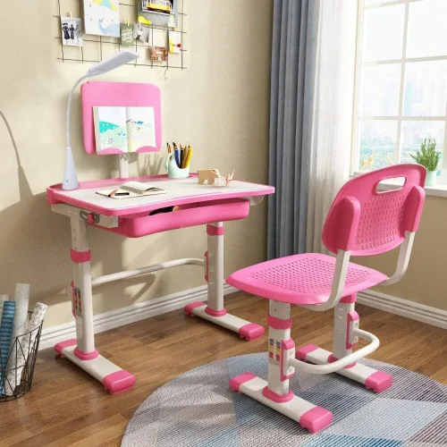 Vista 8 de LVYUAN Juego de escritorio y silla para niños, altura ajustable, lámpara Azul