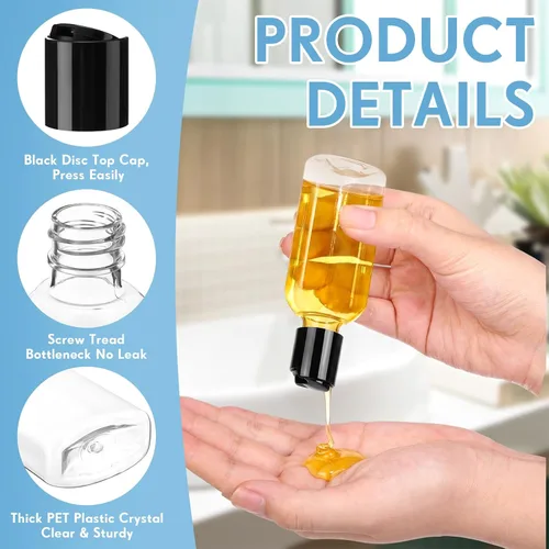 Vista 3 de Domensi 24 recipientes de plástico para botellas con tapa de disco, botellas de viaje, reutilizables, vacíos, para artículos de tocador, recipientes