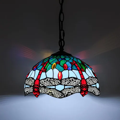 Vista 10 de Lámpara Colgante de Vidrio Emplomado Estilo Tiffany con Enchufe, 12" de Ancho Diseño de Glicinia Lámpara Colgante, Cadena de 60 Pulgadas Cable de 15