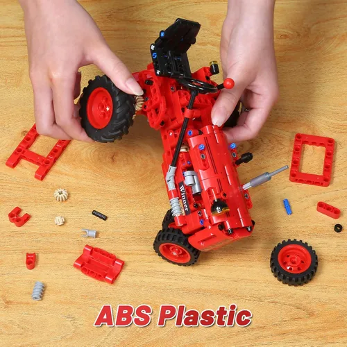 Vista 5 de Juego de bloques de construcción clásicos de tractor rojo 1/12, kit de construcción de tractor de granja para niños a partir de 6 años, kit