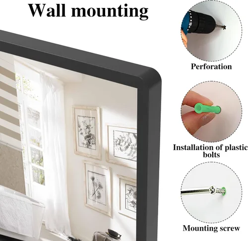 Vista 5 de Espejo de baño con estante, espejo de pared rectangular negro, marco de metal, colgante horizontal o vertical (24 x 20 pulgadas)