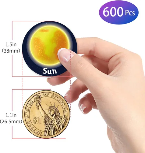 Vista 4 de 600 calcomanías del sistema solar de 1.5 pulgadas redondas espaciales, calcomanías de ciencia adecuadas como estudiantes de Slassroom Sewards