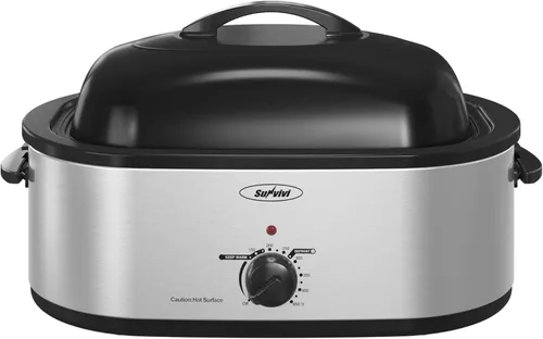 Vista 17 de Sunvivi Horno asador eléctrico con tapa visible, horno asador de pavo de 24 cuartos de galón con sartén y estante extraíbles, acero inoxidable