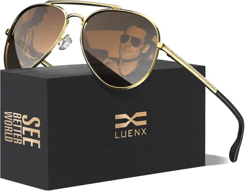 Vista 8 de LUENX Aviator Polarized Sunglasses Men Women Classic UV400 Driving negro (Black/Black Frame)