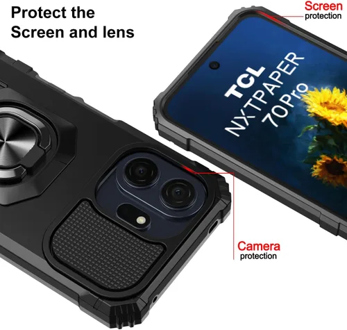 Vista 5 de Funda para TCL Nxtpaper 70 Pro 5G con protector de pantalla y soporte de anillo magnético