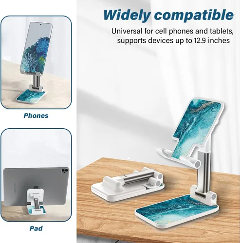 Vista 4 de Soporte de teléfono plegable para escritorio, ángulo de visión ajustable, adecuado para iPhone, Samsung y otros teléfonos inteligentes, Blue Ocean