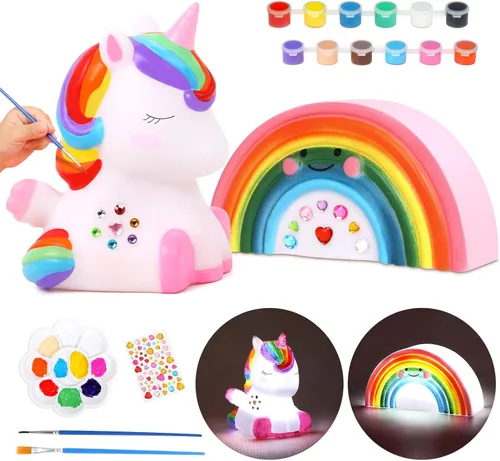Vista 11 de dededa Kit de arte de luz nocturna de unicornio para pintar tu propio unicornio, artes y manualidades para niños de 4 a 8 años, regalos