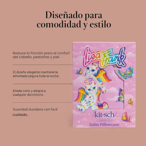Vista 4 de Lisa Frank x Kitsch - Funda de almohada de satén con cremallera para cabello y piel, más suave que las fundas de almohada de seda, funda de almohada