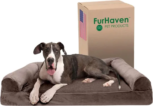 Vista 51 de Furhaven Cama para perro de espuma viscoelástica para perros medianos y pequeños con cojines extraíbles y funda lavable, para perros de hasta 35
